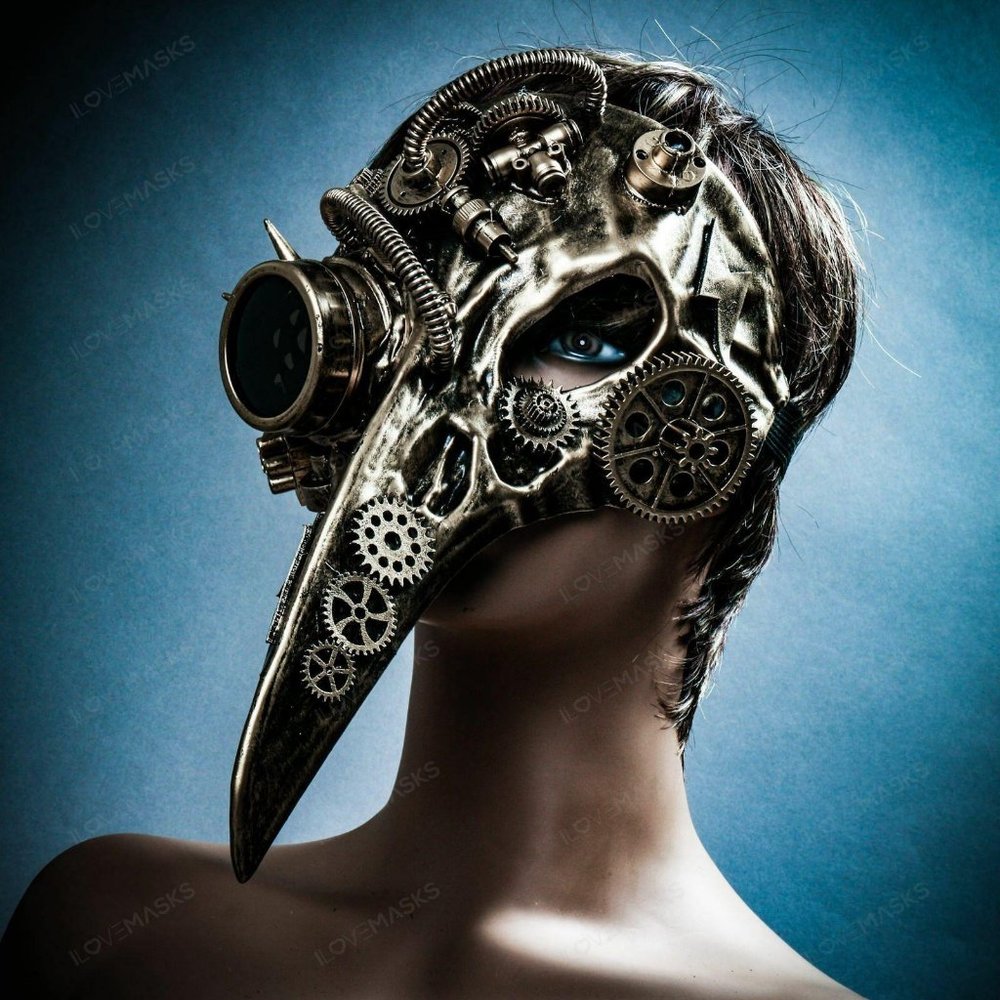 Gold Raven Skull Long Nose Steampunk Party Mask